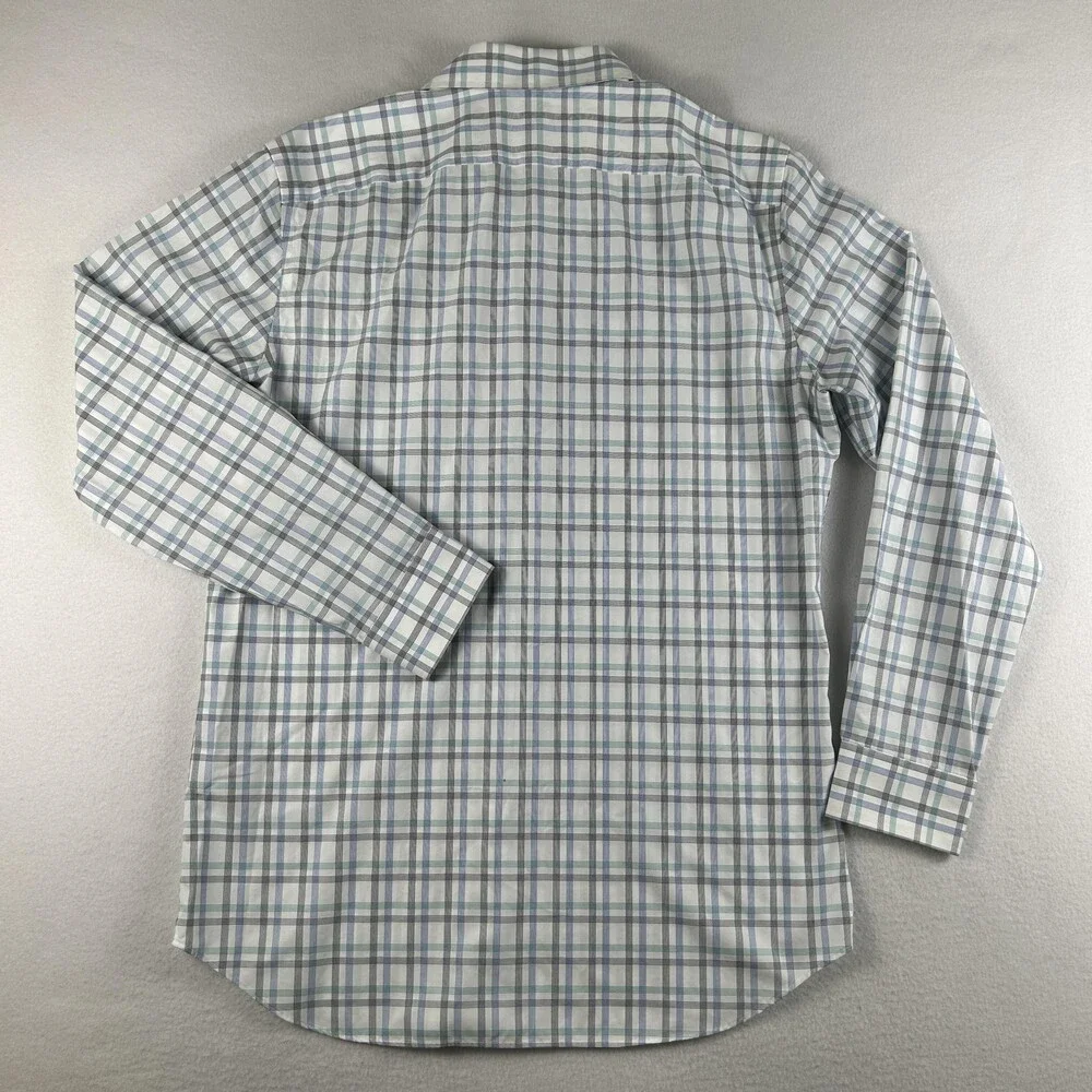 Banana Republic Dress Shirt Mens 16-16.5 L Blue Plaid Slim Fit Non Iron